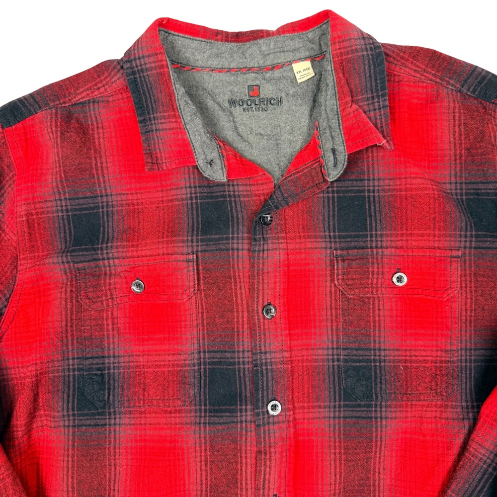 Woolrich Mens XXL Red Black Buffalo Plaid Flannel Long Sleeve Button Down Shirt - Picture 4 of 6